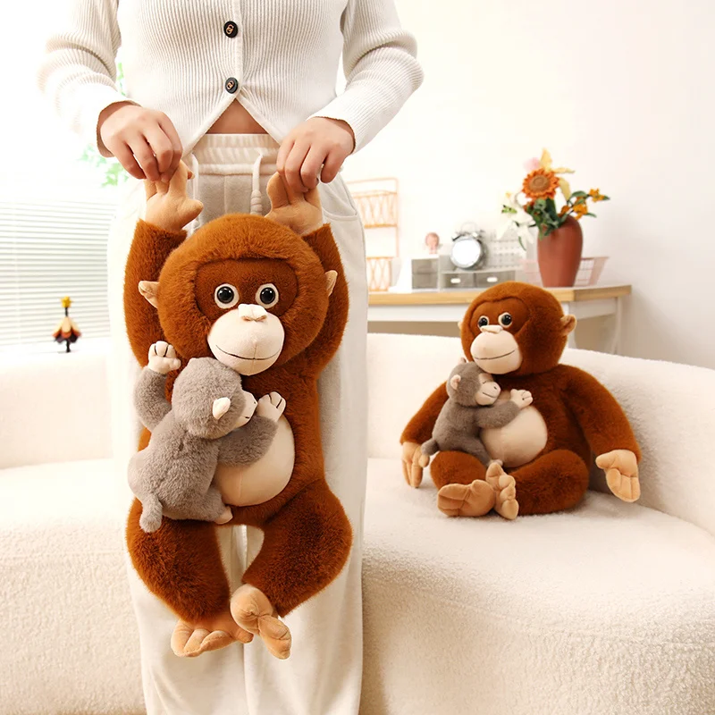 60CM Mother Child Monkey Plush Doll Cute Soft Stuffed Lifelike Animals Toy Gift Kawaii Room Decoration Holiday Birthday Gifts ﻿