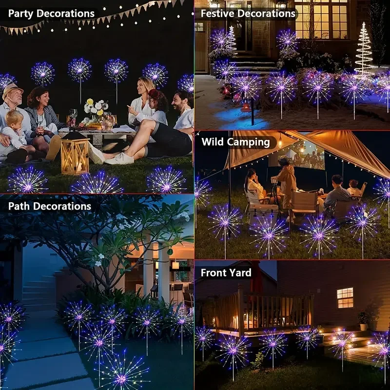 NEW Garedn Solar Fireworks Lights Outdoor Waterproof Solar Garden Lights 8 Lighting Modes with Remote Control Decorations Light