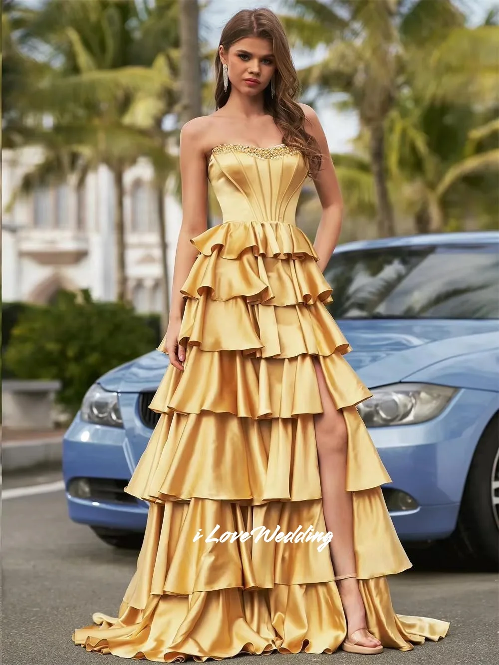 Laranja de um ombro sereia cetim sem mangas frisado vestidos de noite lado split vestidos de noche até o chão plissado personalizado