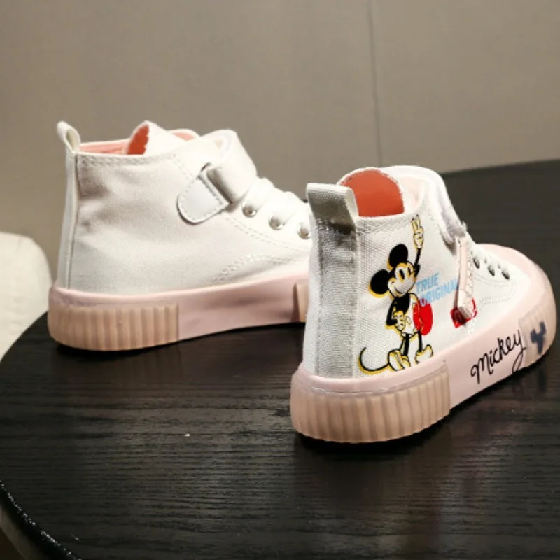 Disney Mickey Kids Canvas Shoe High Top Breathable Soft Bottom Comfortable Casual Anti Slip Durable Shoes Cartoon Autumn Winter