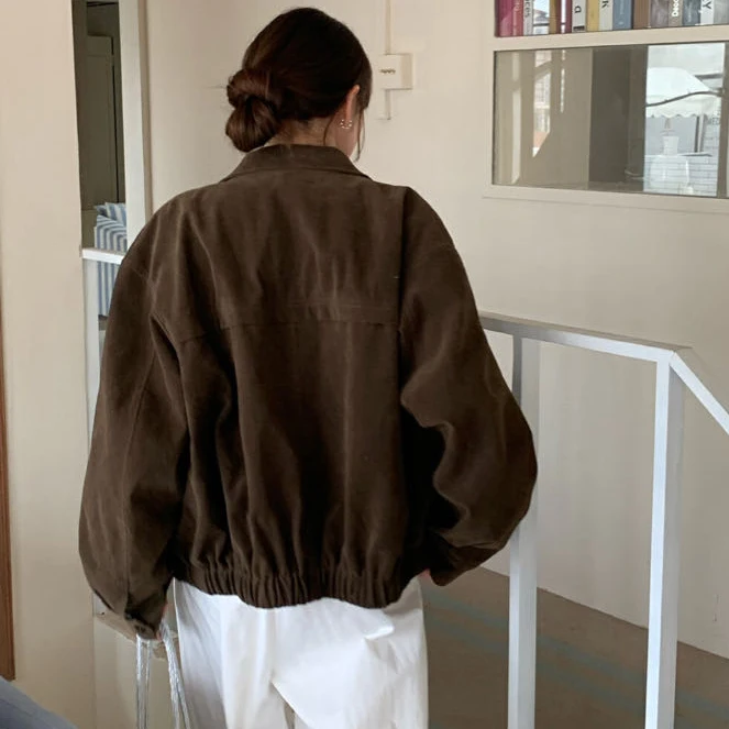 Retro High-End Cerniera Pelle Velluto Or Jaet Coreano Sle Donna Faion Collezione Autunno Fibra di poliestere 00%