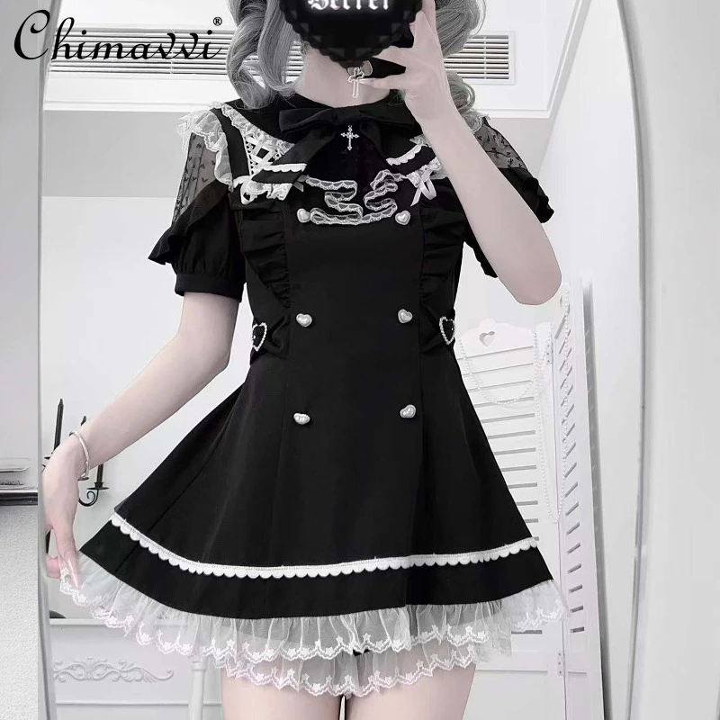 

Оригинальное милое облегающее платье в японском стиле с короткими рукавами для девочек + шорты, женский комплект из двух предметов в стиле Лолиты