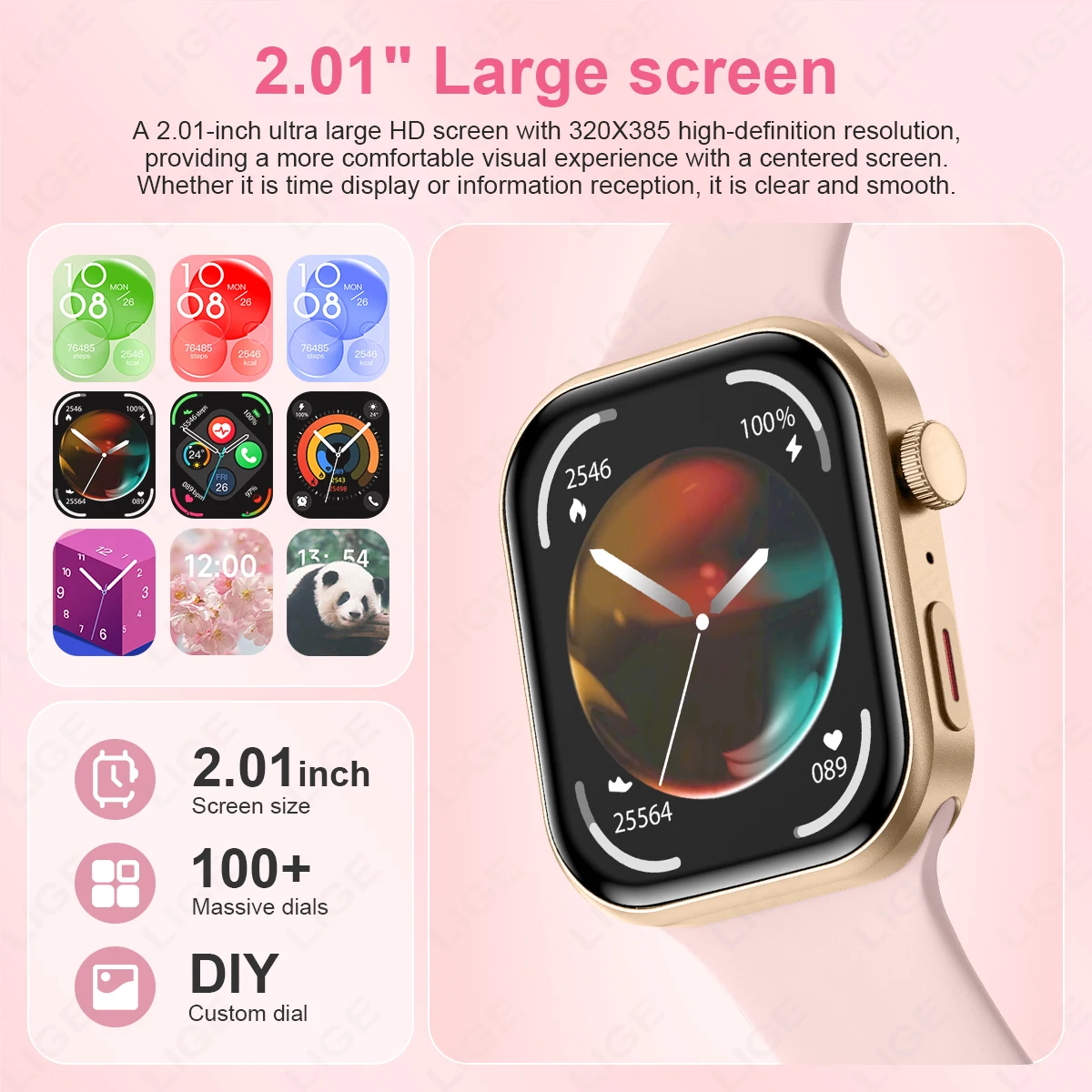 Reloj inteligente LIGE Ultra con 3 correas para hombres y mujeres, AMOLED, frecuencia cardíaca, llamada Bluetooth, deportes, Fitness, reloj inteligente resistente al agua para IOS y Android
