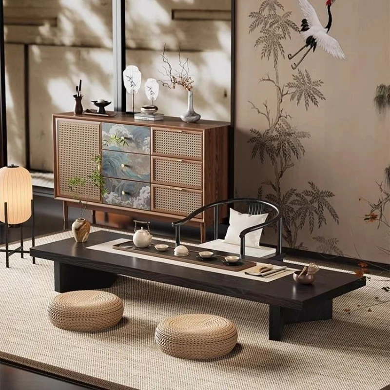 Song Dynasty aesthetic balcony tea table tatami bay window floor black low tea table