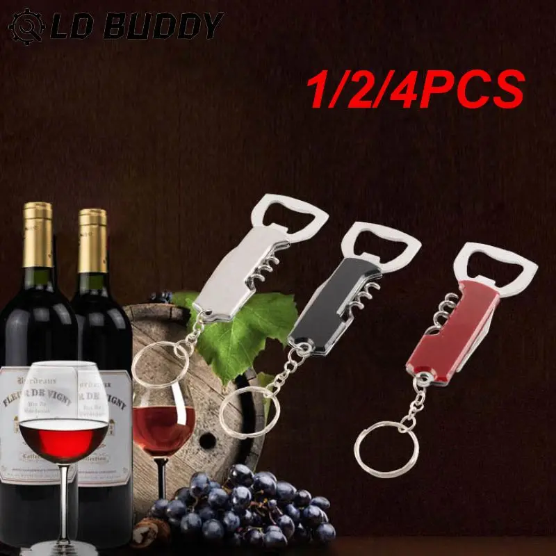 1/2/4PCS Creative Keychain Beer Bottle Opener Stainless Steel Multifunctional Wooden Handle Corkscrew Wine Opener Bar Party