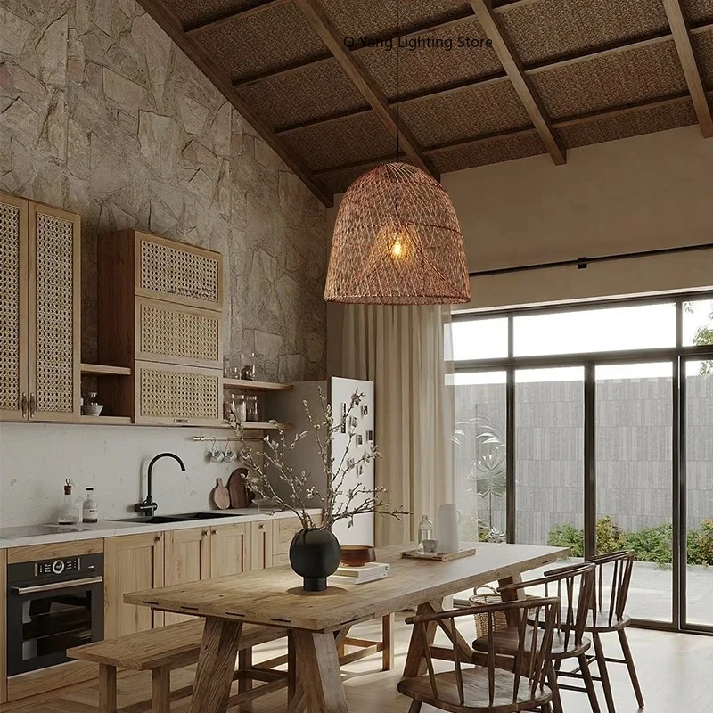 

Дизайнерский интерьерный светильник в японском стиле Ваби-саби из плетеного ротанга ручной работы для дома, с лампочкой