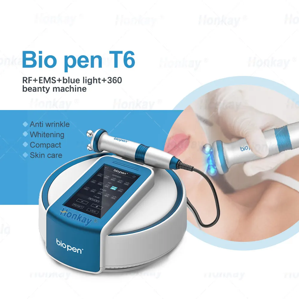 

360 Rotating RF Massager Bio Pen T6 Face Lifting Skin Tightening Radio Frequency EMS Blue Light Therapy Beauty Facial Machine