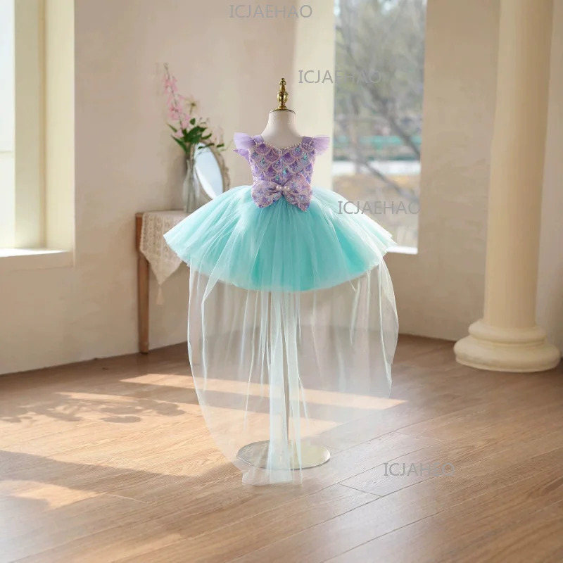 2026 Fashion Elegant Pageant Costume Children Girls Tenth Birthday Evening Gown Princess Dress Kids Host Runway Performance Tutu