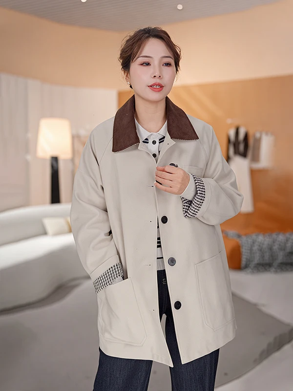 

Женское пальто средней длины в стиле ретро с клетчатым узором, на гусином пуху, с флисовой подкладкой, воротником-стойкой, повседневное, свободного кроя, теплое