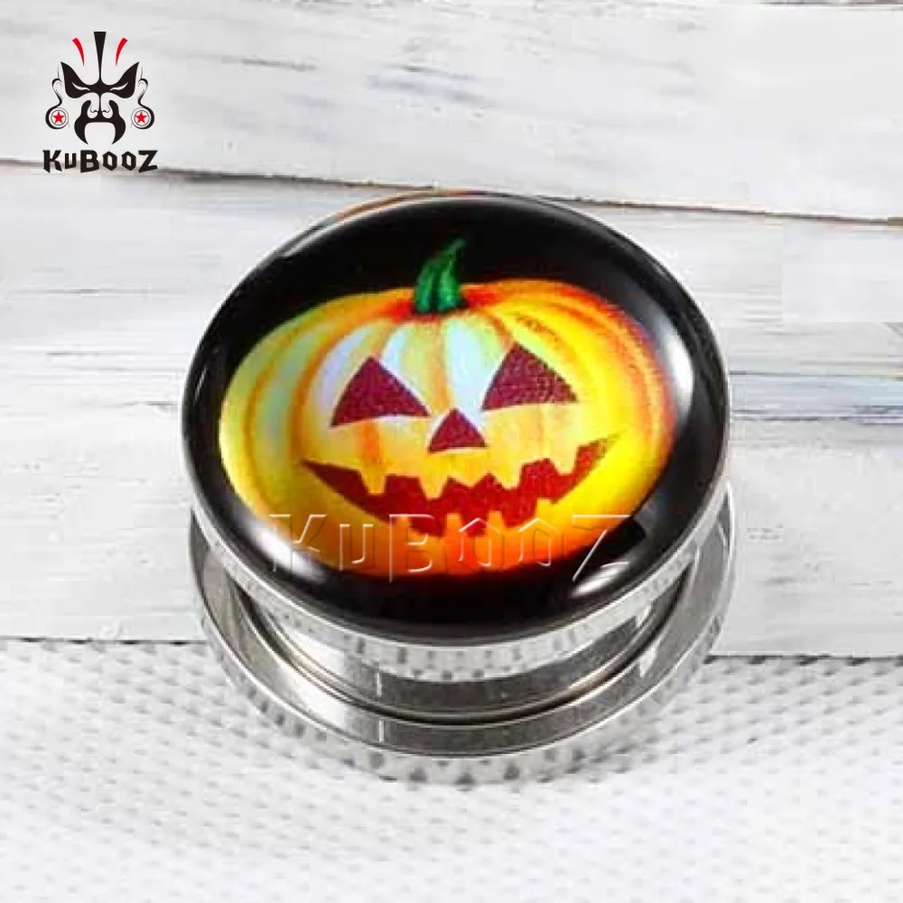 KUBOOZ Pumpkin Ear Gauges Expanders Halloween Earrings Tunnels Plugs Stainless Steel Piercing 2PCS