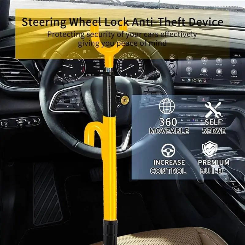 A60E-Heavy Duty Steering Wheel Lock Anti-Theft Device, Adjustable Length With 3 Keys, Universal Fit For Cars, Trucks, SUV Models