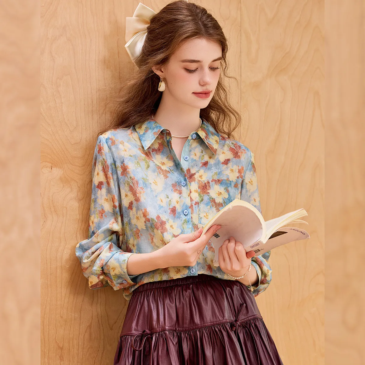 LOUIS YAO Retro Printed Pattern Long-Sleeve Shirt Blouses 2025 Autumn Loose-Fit Collared Women's Shirt Versatile Women Top