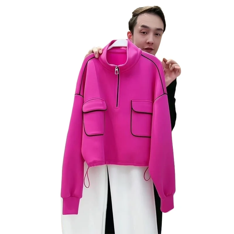 

European Design Sense Simple Wind Rose Red Stand-up Neck Sweater Retro Loose Thin Age-reducing Jacket Trend Good-looking Coat