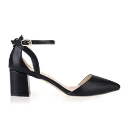 Women Sandals Single Work OL Thick High Heels Pointed Toe Matte Leather Shollow Ladies Office Wedding Party Shoes Large Size 42