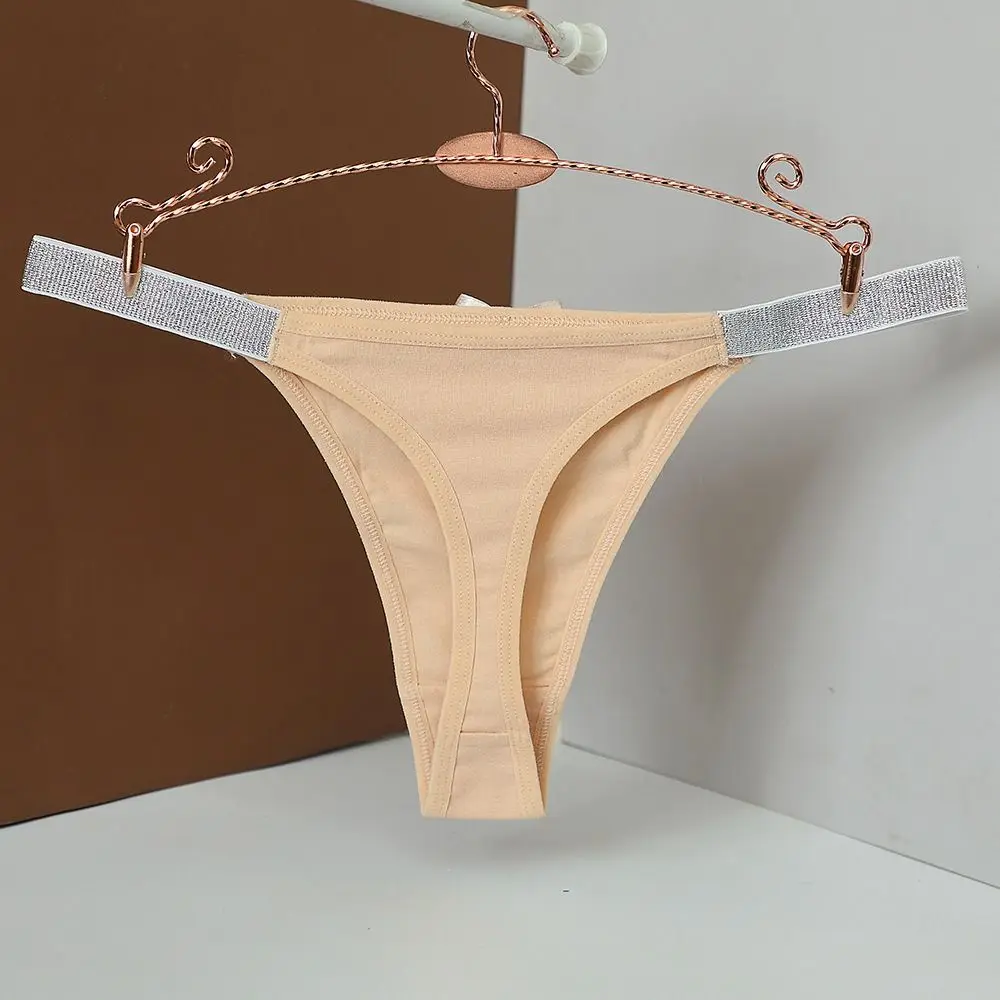 Celana Dalam Ikatan Simpul Pinggang Rendah Mulus Celana Dalam Wanita Sabuk Tipis Perak Pita G-String Lingerie Thong Katun Warna Solid