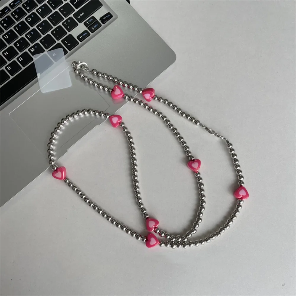 Lovely Bow Long Crossbody Phone Chain Heart Sweet Mobile Phone Chain Acrylic Beads Cellphone Lanyard Girls