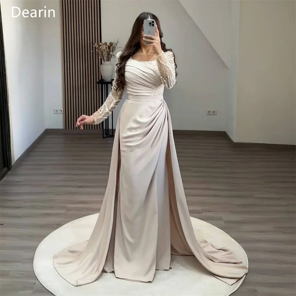 Customized Prom Dress Formal Evening Gown  Dearin Square Collar Column Floor Length Skirts Ruffle Bead Pearl Bespoke O