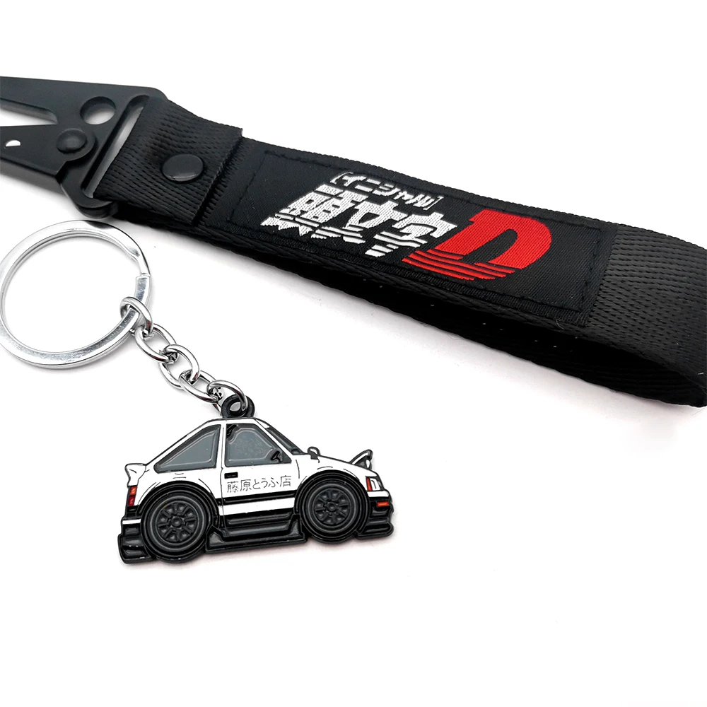 JDM Keyring Initial D Fujiwara Tofu Shop Nylon Keychain with Car keyring Auto Key Tags Steel Spring Clip Enthusiast Accessories