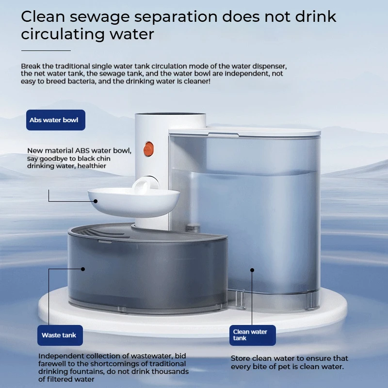 自動充電式重力流水式ペットボウル＆フィーダー型猫用ウォーターディスペンサー（猫・犬用プラスチック製）