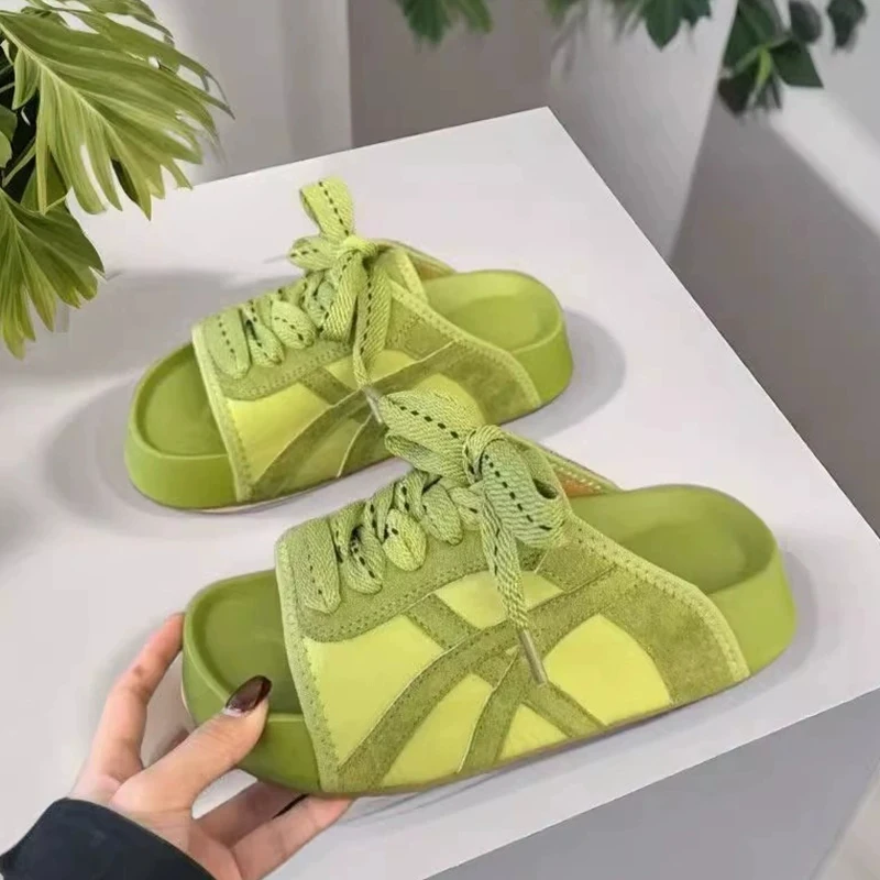 

indoor and outdoor women slippers fashiom lace-up Designer Peep Toe house shoes Soft comfort female Casual summer slides