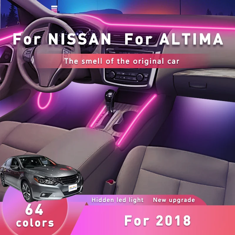 

FILIPLI For NISSAN ALTIMA Voice Control Car LED Mood Lights Waterproof 64 Color Music Sync Car Interior Light Easy To Install