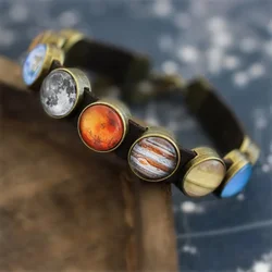 Leather Planet Solar System Bracelet Unique Space Jewelry Bangle