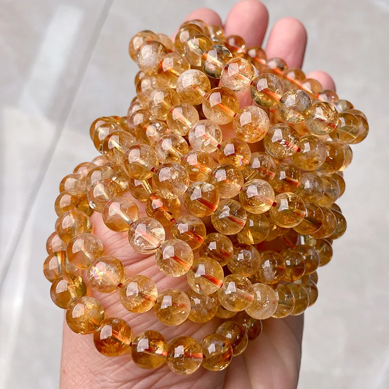 High Quality Natural Stone 6/8/10MM Citrine Bead Bracelet Crystal Reiki Healing Energy Strand Stretch Bracelet For Women Jewelry