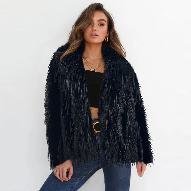Short Solid Faux Fur Women's Autumn Winter New Designer Fringe Eco Fur Purple Coat 6