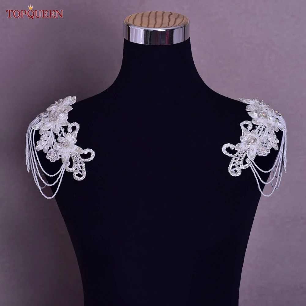 TOPQUEEN S112A RhinestoneHand Sewn Diamond Inlaid Crystal Patch Collar Dress DecorationWedding Dress ShoulderTassel shoulder cha