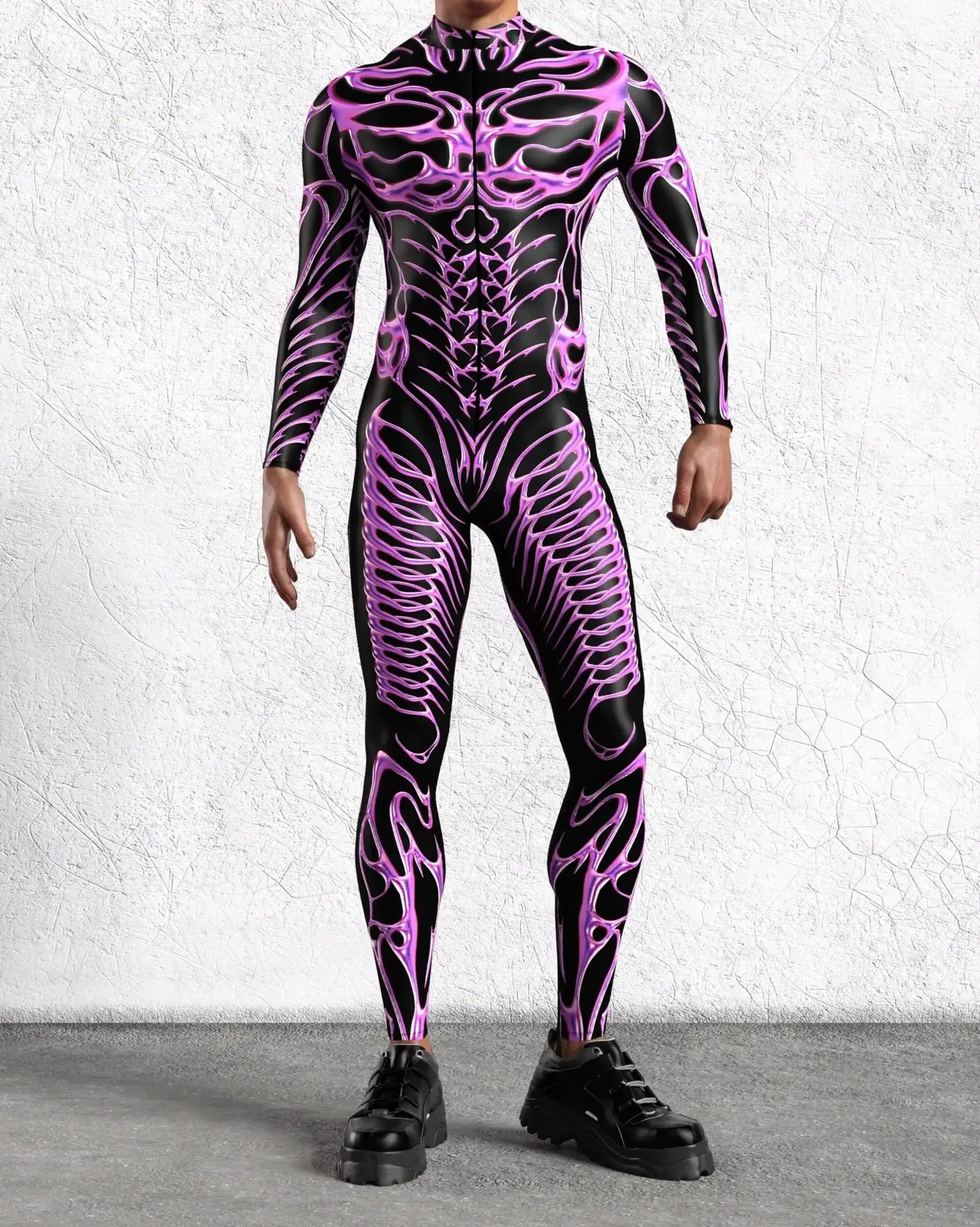 Herren Sexy Bunter Print Bodysuit Punk Morphsuit Halloween Roboter Zentai Anzug Feiertagsparty Jumpsuit Rave Cosplay Kostüm – Detail 19