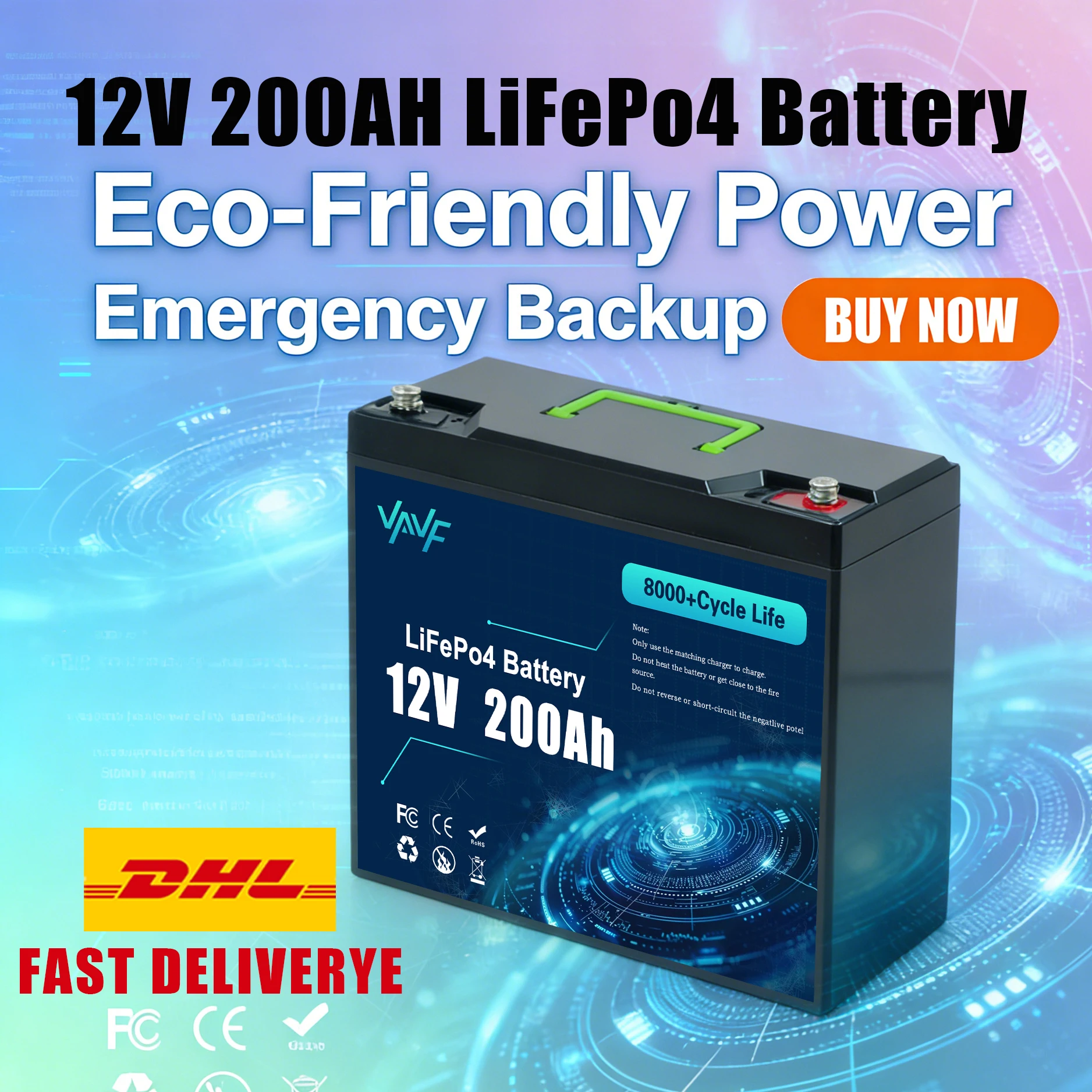 

Модернизированный аккумулятор LiFePO4 12В 200Ач Аккумулятор, встроенный BMS 200А, 8000+ циклов, идеально подходит для Эхолот, для автодома/кемпера, на солнечной энергии, для морского применения, для внедорожников/фургонов