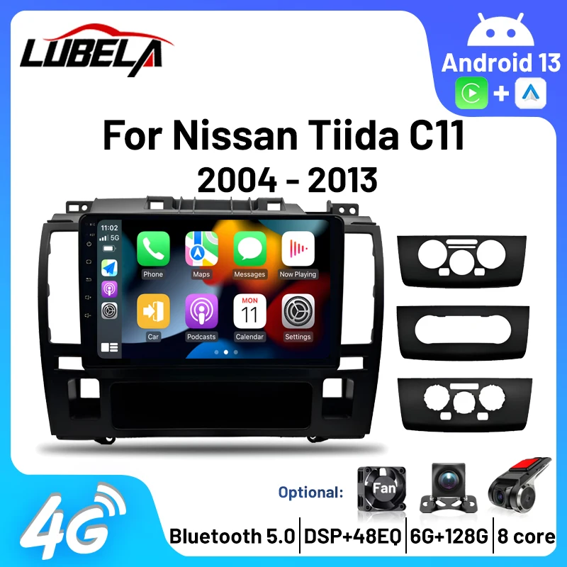 Reproductor Multimedia con Android y wifi para coche, autorradio 2DIN con 4g, Carplay, Subwoofer, DSP, para Nissan Tiida C11 2004 - 2013