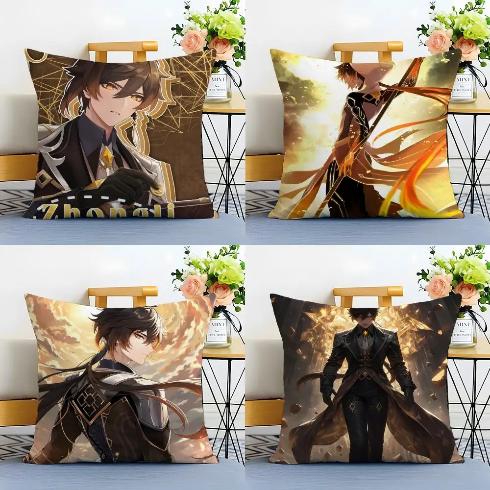 Genshin Zhongli Cushion Cover Washable Linen Pillowcase Soft  for Sofa Bed Cozy Home Room Decor