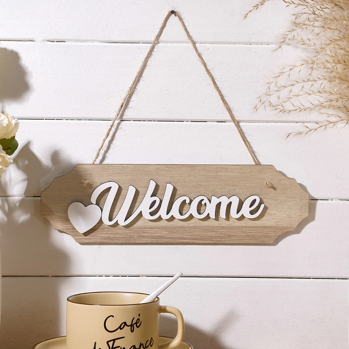 1PC, the 'Welcome' English Letter Welcome Doorplate, a Lightweight Wooden Material Warm Interior Wall Decoration Sign
