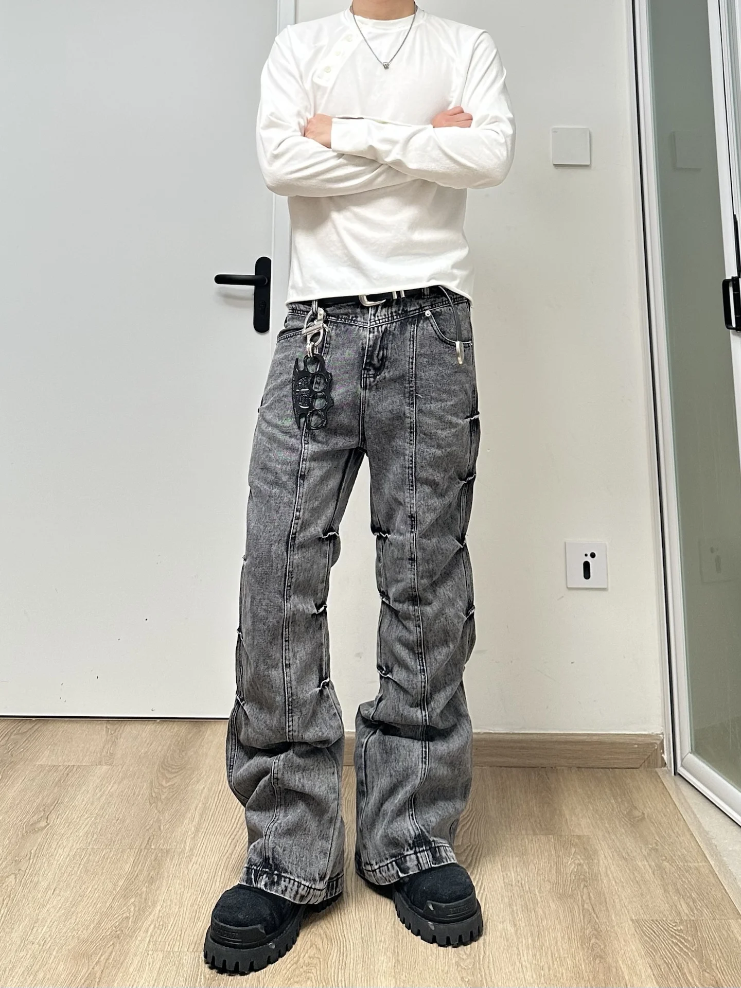 

Ретро-джинсы в американском стиле, выбеленные, с эффектом потертости, расклешенные, мужские, свободные, модные, длинные брюки, молодежные, повседневные, прямые джинсы