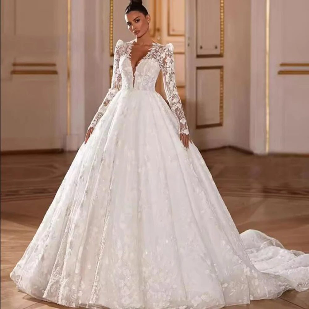 Robes de mariée en dentelle à col en V personnalisées pour femmes, vêtements de luxe, une ligne, patients, quelle que soit la fête formelle, 2025