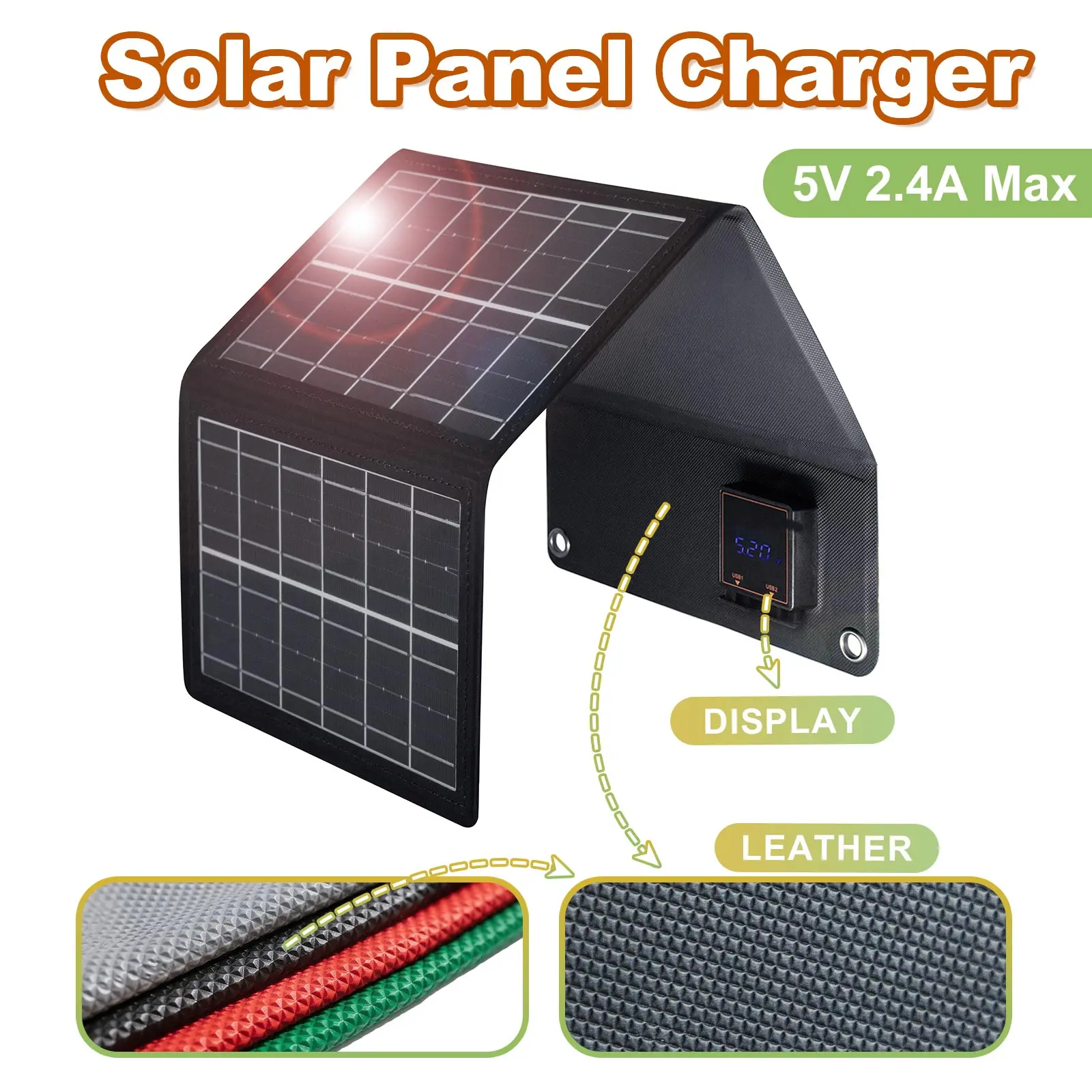 Leaorld Painel Solar Dobrável 12W com Bolsa, Carregador Solar Portátil com Display Digital