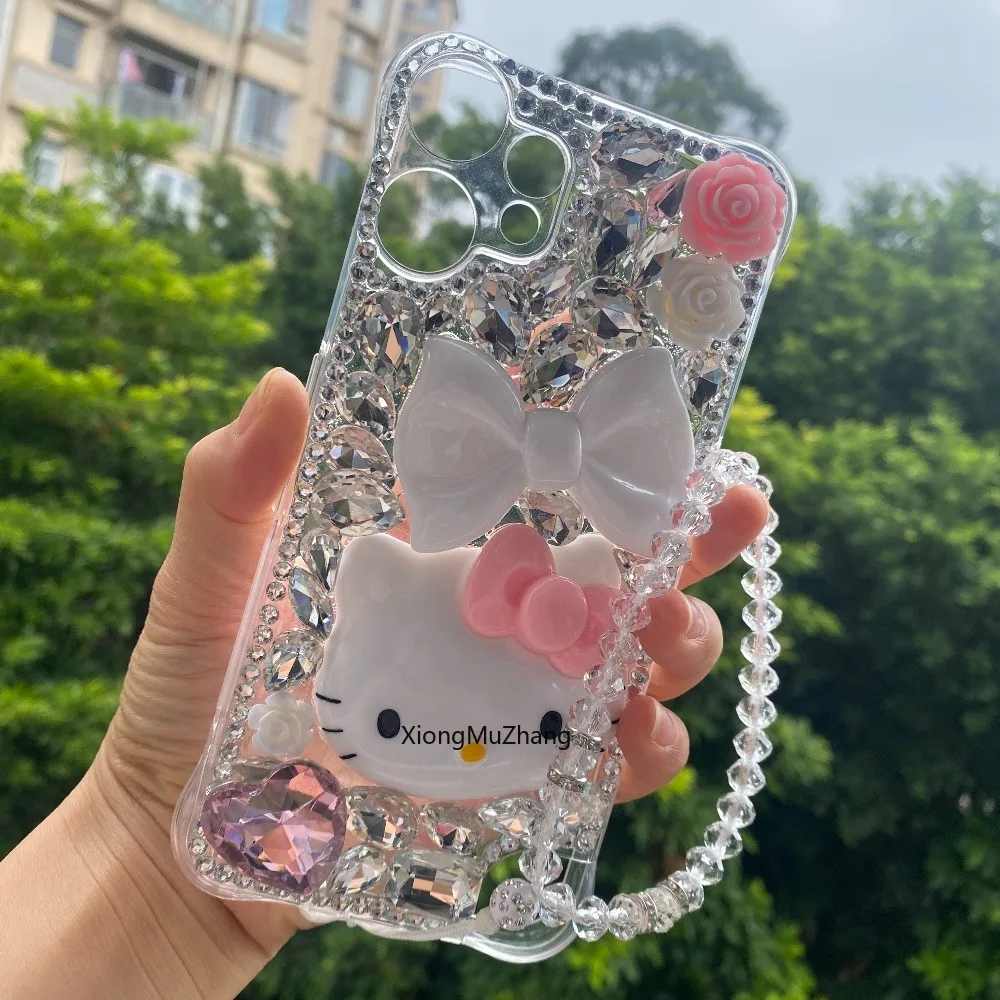 Für Nothing Phone 4A 4B (4A) Pro Phone 3 3A Pro 3A Lite 2 2A 1 Hello Kitty Diamant Bling Handgelenk-Schlaufe Hülle Strass-Abdeckung – Detail 2