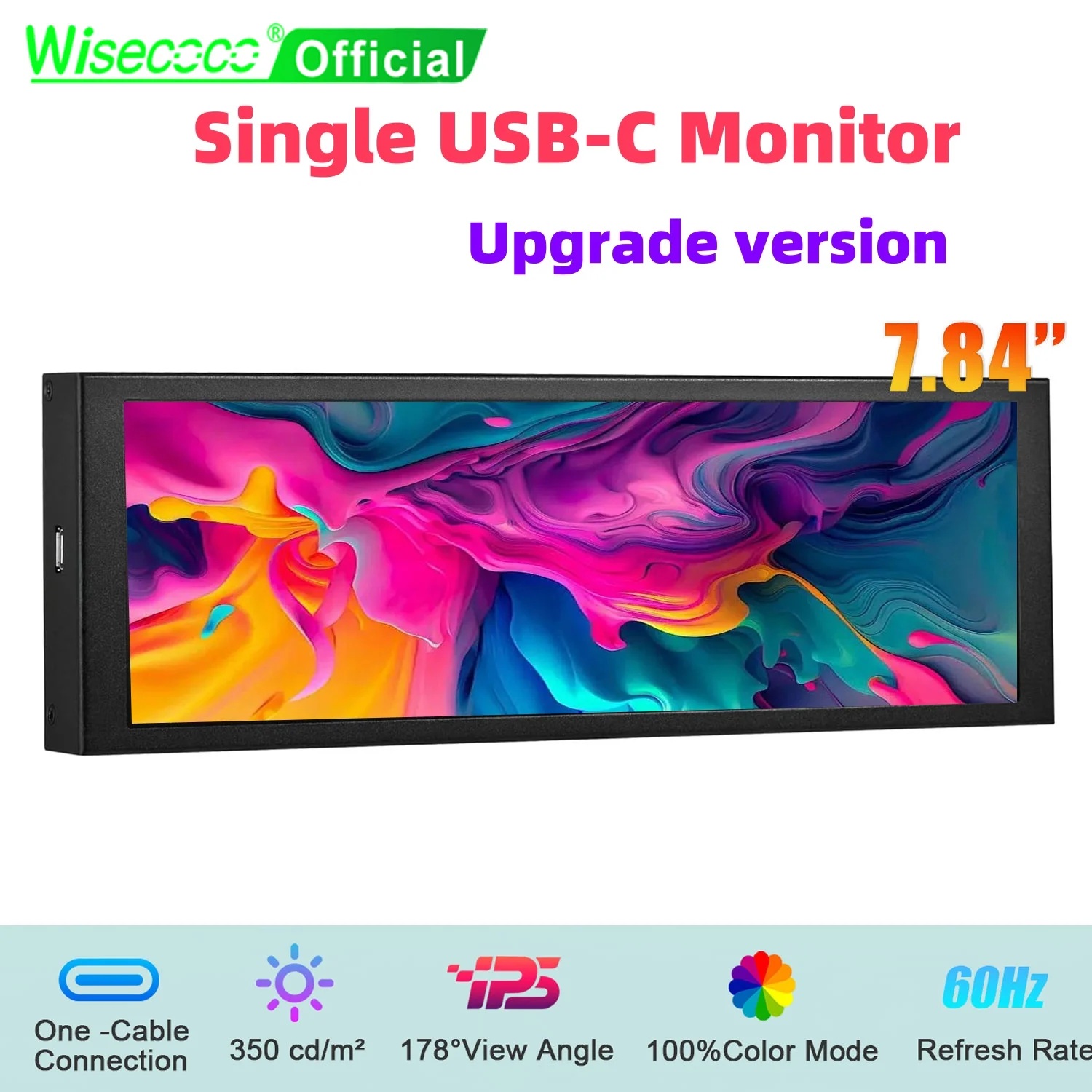 

Wisecoco 7.84 Inch Portable Mini Monitor USB C Aida64 Display 1280x400 Stretch Bar PC Case Second Screen IPS Long Strip