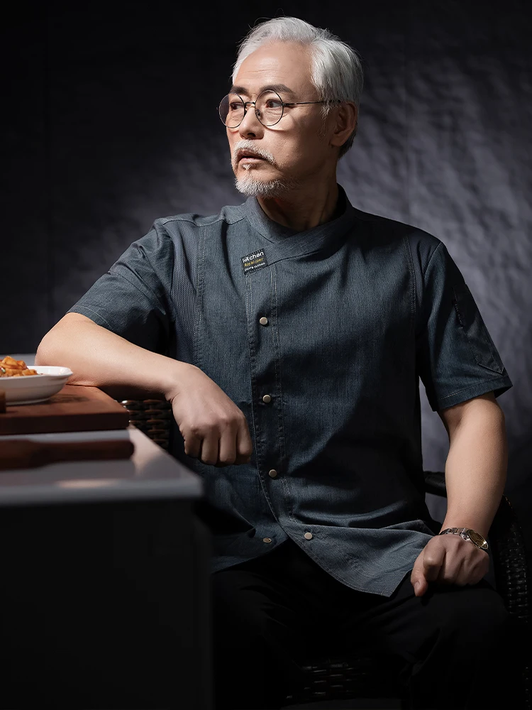 Camicia da cucina uniforme da chef per mensa in rete traspirante unisex da cucina per chef da cucina a maniche corte da chef per hotel