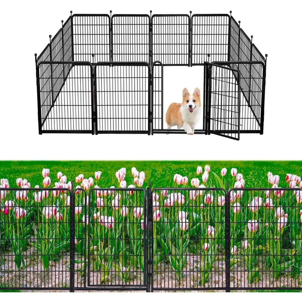 

Tall Garden Fences and Borders for Dogs, 4.6ft High Dog Fence, 10 Panels Total 22.1Ft Long, Gate 21 inches Wide with Low Sills,