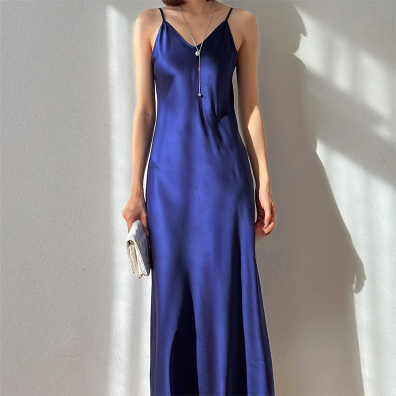 100% Mulberry Silk 21 momme Charmeuse Silk Women Chemise Dress Solid Colors Spaghetti Straps Slip Dress Summer Beach L XL M1333