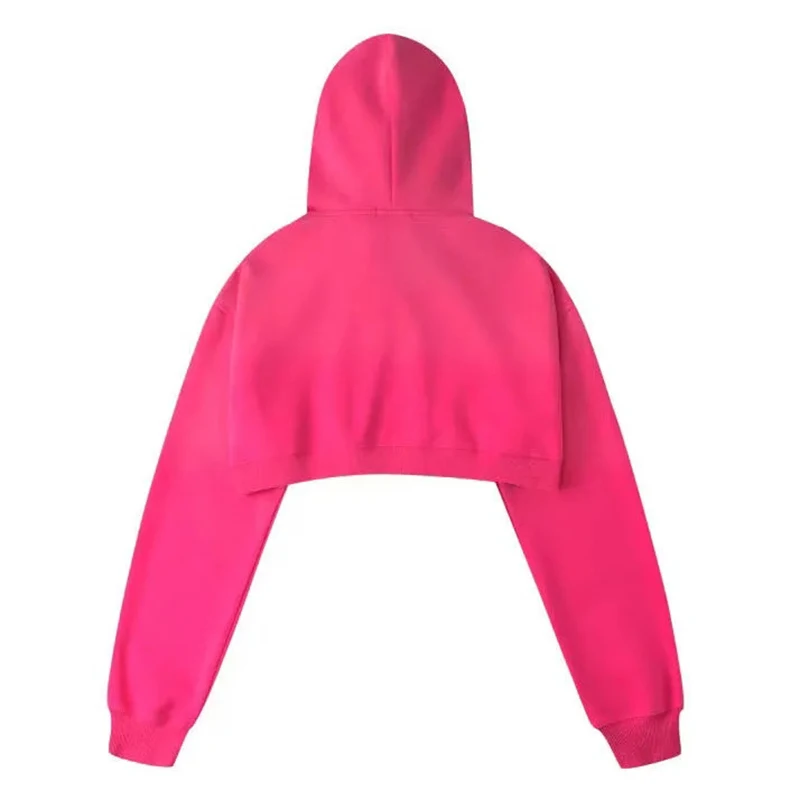 Korean Rose Hooded Sweatshirt Women Casual Long Sleeved Hiphop Cropped Tops Fashion Sexy Sporty Jazz Dance Pullover