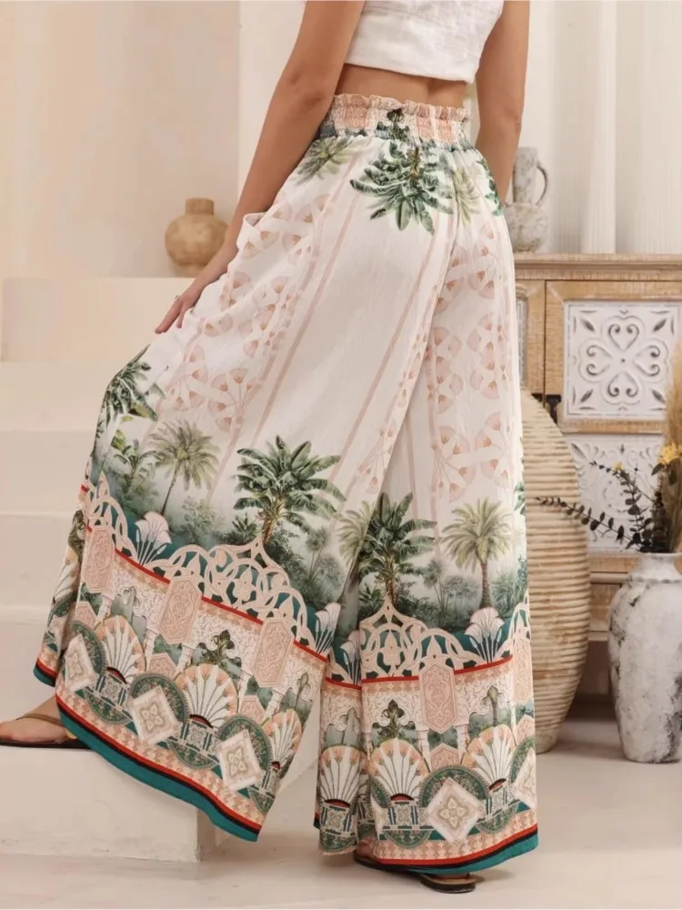 سراويل بوهو بالازو النسائية واسعة الساق لليوجا ملفوفة بحزام الخصر لتغطية الشاطئ سراويل فضفاضة ناعمة قابلة للتنفس لصيف 2026