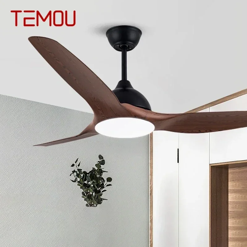 

TEMOU Nordic LED Fan Light Modern Minimalism Restaurant Living Room Study Ceiling Fan Light Remote Electric Fan Light