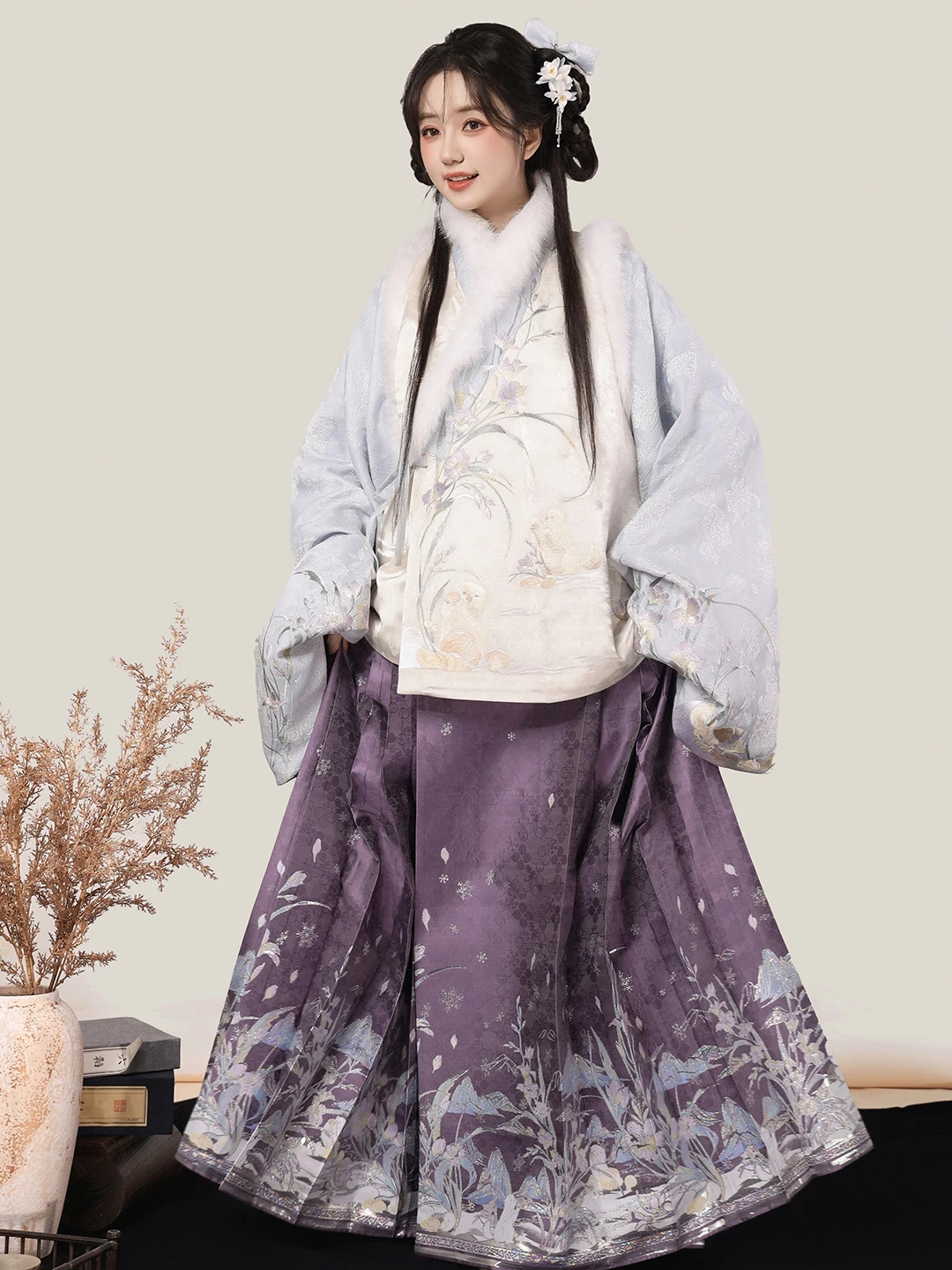 

Original Hanfu Women's Winter Set Ming Dynas Sle Tail Skirt Suit Upcollar T Top Traditional Chinese C...