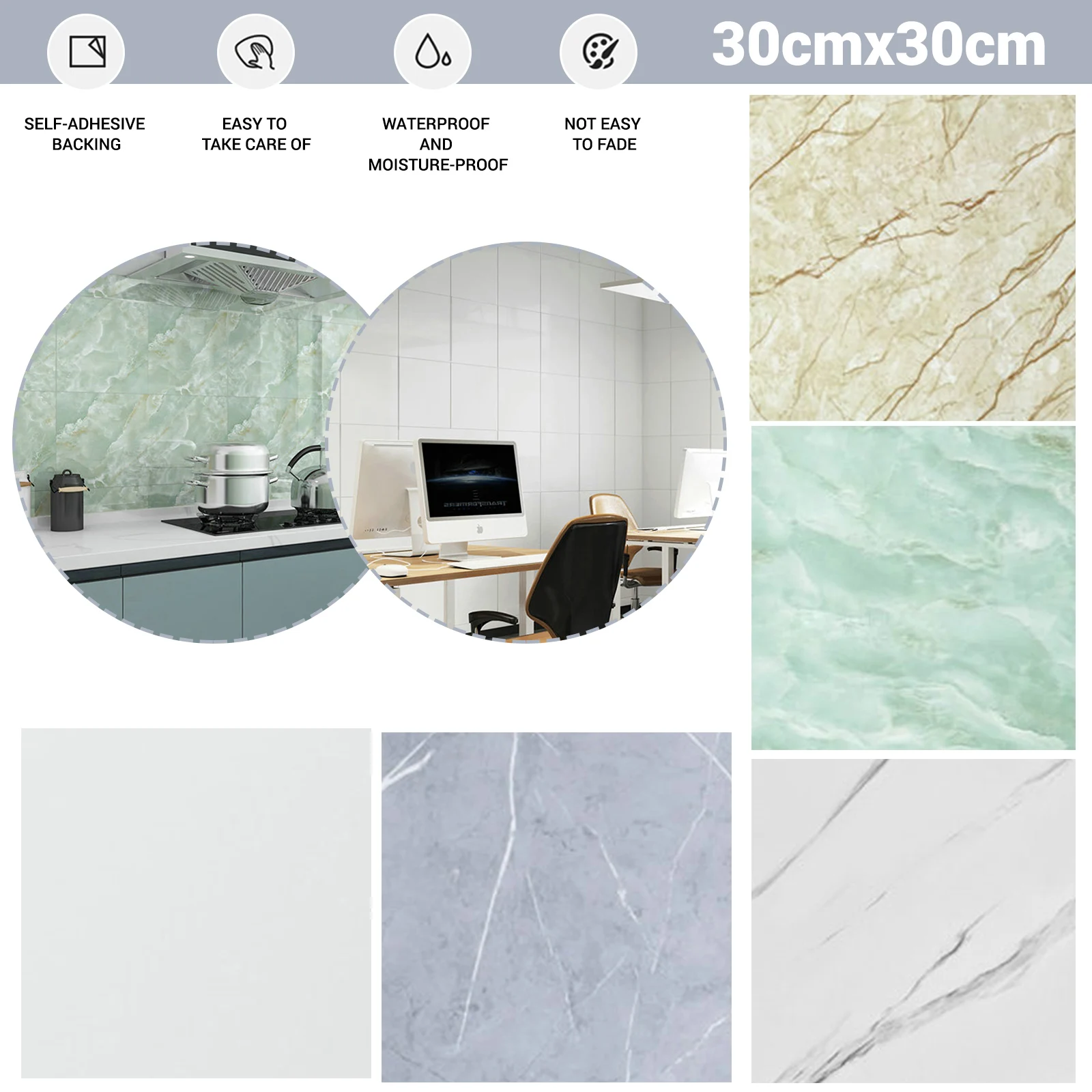 Self Adhesive Marble Wallpaper Waterproof Floor Sticker Bathroom Living Room TV Background Renovation Wall Ground kitchen Decor