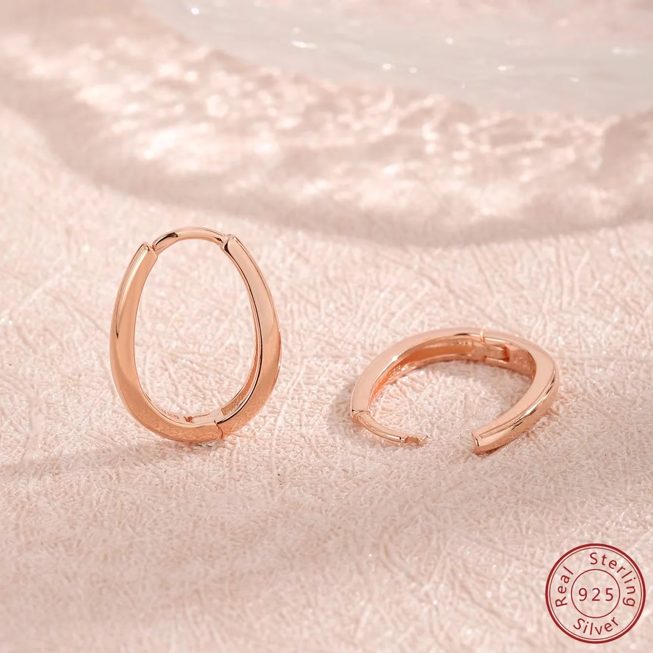 

Styling accessories New Product Europe and America 100% 925 Pure Silver Rose Gold Oval Earring Versatile Christmas Gift for Girl