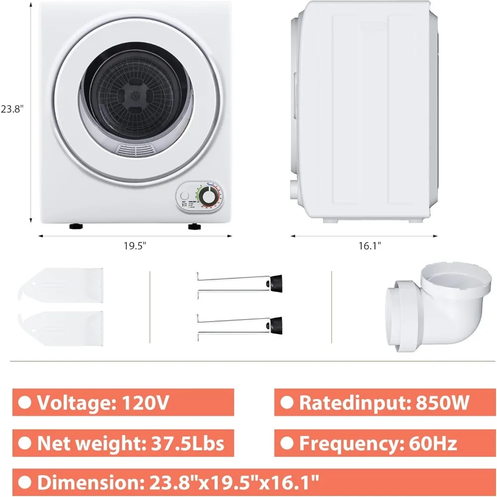 Przenośna suszarka do ubrań 850W Kompaktowe suszarki do prania 1,5 cu.ft Obciążenie przednie Elektryczne suszarki ze stali nierdzewnej z