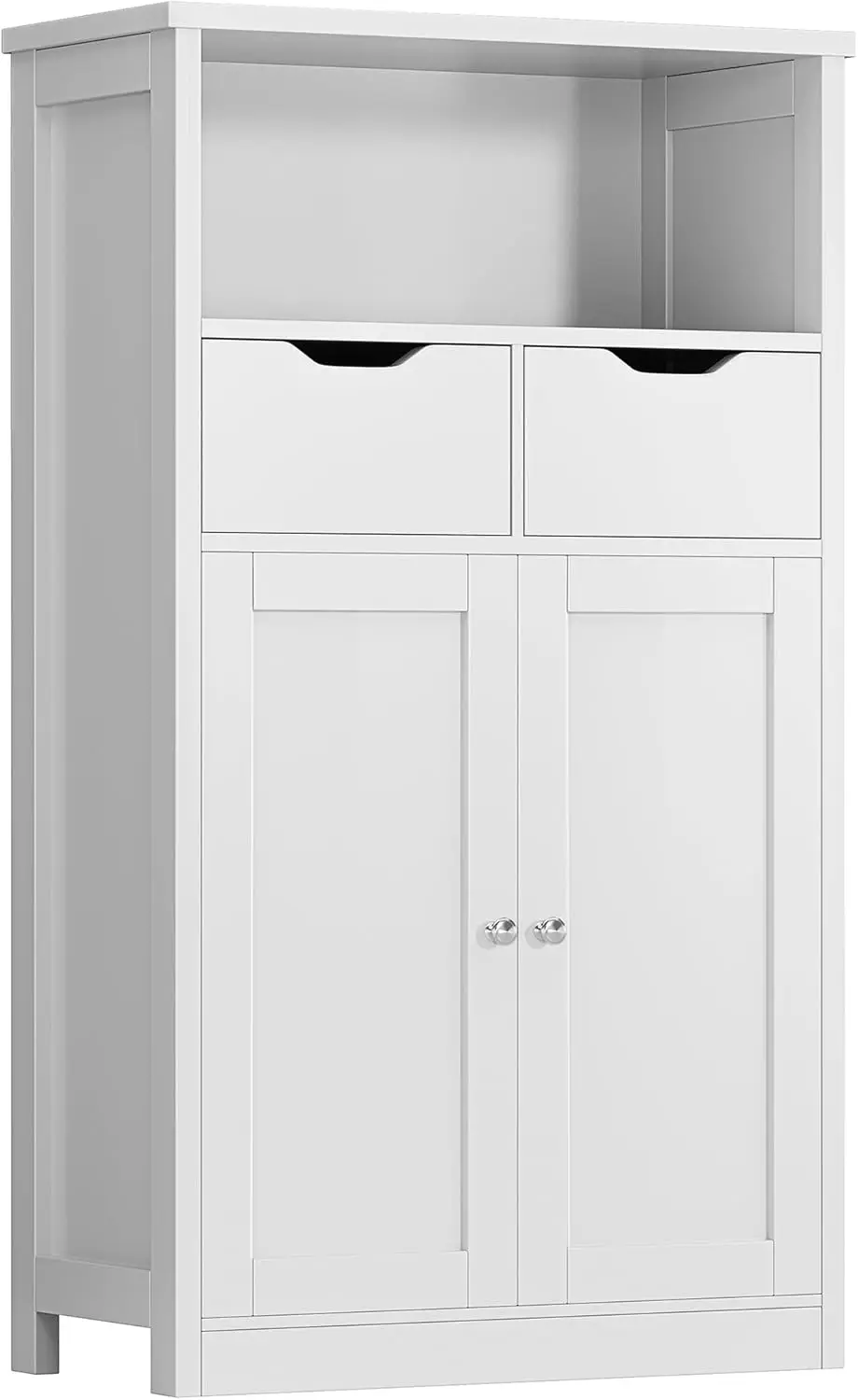 

Floor Storage Cabinet, Bathroom Organizer with Doors and Drawers, Freestanding Side Cupboard Pantry with Adjustable Shelf, White